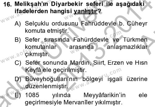 Büyük Selçuklu Tarihi Dersi 2013 - 2014 Yılı (Vize) Ara Sınavı 16. Soru