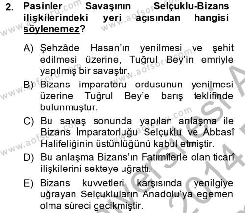 Büyük Selçuklu Tarihi Dersi 2013 - 2014 Yılı (Final) Dönem Sonu Sınavı 2. Soru