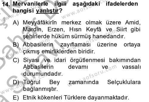 Büyük Selçuklu Tarihi Dersi 2014 - 2015 Yılı (Vize) Ara Sınavı 14. Soru