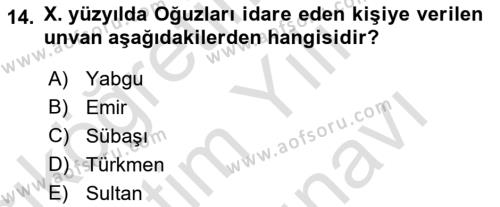 Büyük Selçuklu Tarihi Dersi 2021 - 2022 Yılı (Vize) Ara Sınavı 14. Soru