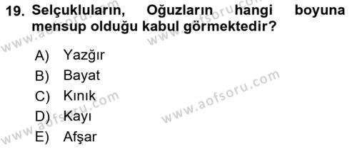 Büyük Selçuklu Tarihi Dersi 2021 - 2022 Yılı (Vize) Ara Sınavı 19. Soru