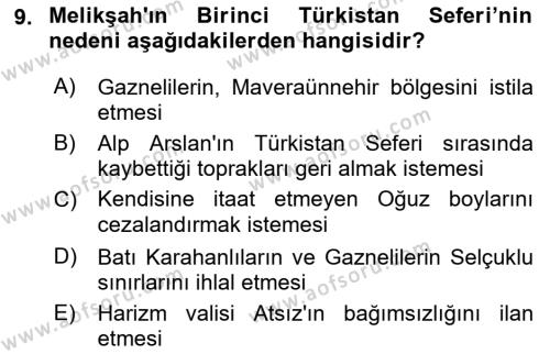 Büyük Selçuklu Tarihi Dersi 2021 - 2022 Yılı (Vize) Ara Sınavı 9. Soru