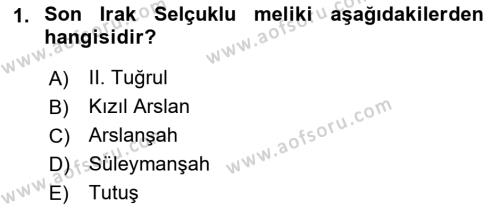 Büyük Selçuklu Tarihi Dersi 2021 - 2022 Yılı (Final) Dönem Sonu Sınavı 1. Soru