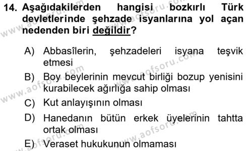 Büyük Selçuklu Tarihi Dersi 2021 - 2022 Yılı (Final) Dönem Sonu Sınavı 14. Soru