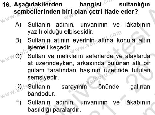 Büyük Selçuklu Tarihi Dersi 2021 - 2022 Yılı (Final) Dönem Sonu Sınavı 16. Soru