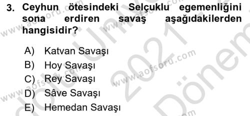 Büyük Selçuklu Tarihi Dersi 2021 - 2022 Yılı (Final) Dönem Sonu Sınavı 3. Soru