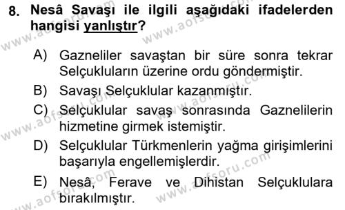 Büyük Selçuklu Tarihi Dersi 2021 - 2022 Yılı (Final) Dönem Sonu Sınavı 8. Soru