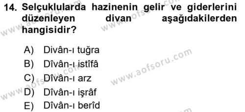 Büyük Selçuklu Tarihi Dersi 2021 - 2022 Yılı Yaz Okulu Sınavı 14. Soru