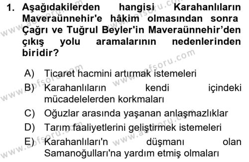 Büyük Selçuklu Tarihi Dersi 2022 - 2023 Yılı Yaz Okulu Sınavı 1. Soru