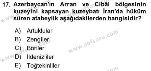 Büyük Selçuklu Tarihi Dersi 2022 - 2023 Yılı Yaz Okulu Sınavı 17. Soru