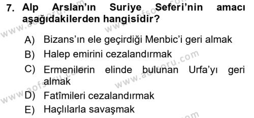 Büyük Selçuklu Tarihi Dersi 2022 - 2023 Yılı Yaz Okulu Sınavı 7. Soru