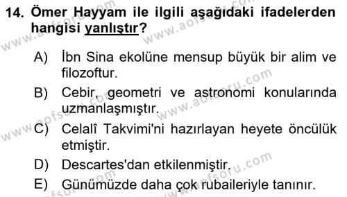 Büyük Selçuklu Tarihi Dersi 2023 - 2024 Yılı (Final) Dönem Sonu Sınavı 14. Soru