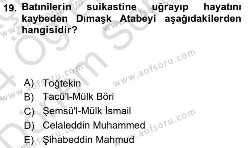 Büyük Selçuklu Tarihi Dersi 2023 - 2024 Yılı (Final) Dönem Sonu Sınavı 19. Soru