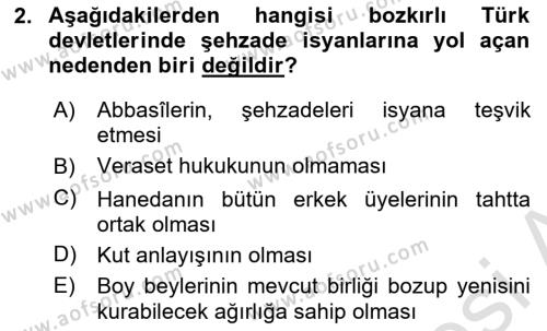 Büyük Selçuklu Tarihi Dersi 2023 - 2024 Yılı (Final) Dönem Sonu Sınavı 2. Soru