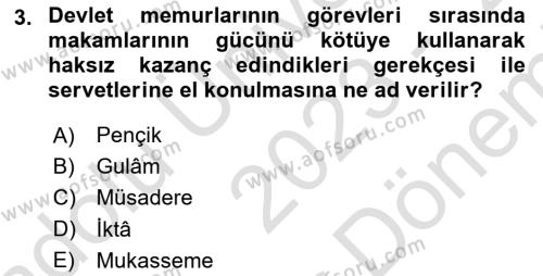 Büyük Selçuklu Tarihi Dersi 2023 - 2024 Yılı (Final) Dönem Sonu Sınavı 3. Soru