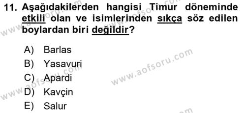 Orta Asya Türk Tarihi Dersi 2019 - 2020 Yılı (Final) Dönem Sonu Sınavı 11. Soru