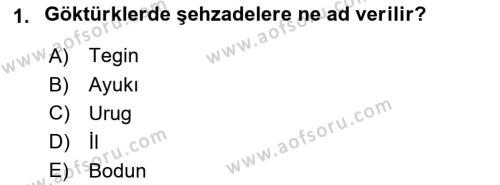 Orta Asya Türk Tarihi Dersi 2023 - 2024 Yılı (Vize) Ara Sınavı 1. Soru