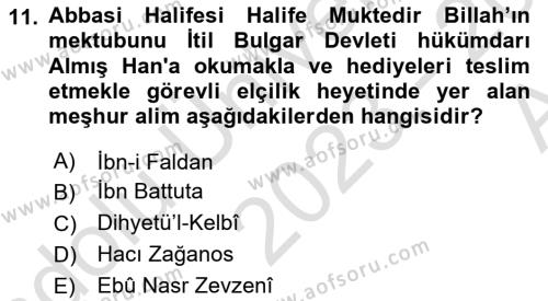 Orta Asya Türk Tarihi Dersi 2023 - 2024 Yılı (Vize) Ara Sınavı 11. Soru