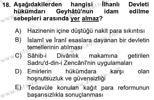 Orta Asya Türk Tarihi Dersi 2023 - 2024 Yılı (Vize) Ara Sınavı 18. Soru