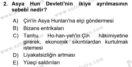 Orta Asya Türk Tarihi Dersi 2023 - 2024 Yılı (Vize) Ara Sınavı 2. Soru