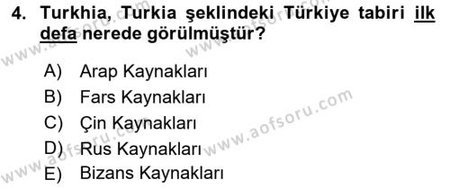 Orta Asya Türk Tarihi Dersi 2023 - 2024 Yılı (Vize) Ara Sınavı 4. Soru