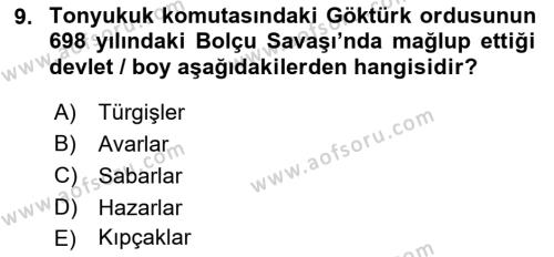 Orta Asya Türk Tarihi Dersi 2023 - 2024 Yılı (Vize) Ara Sınavı 9. Soru