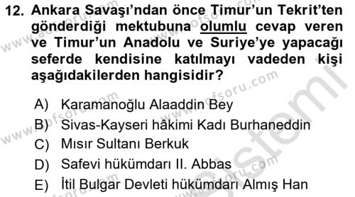 Orta Asya Türk Tarihi Dersi 2023 - 2024 Yılı (Final) Dönem Sonu Sınavı 12. Soru