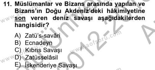 Bizans Tarihi Dersi 2012 - 2013 Yılı (Vize) Ara Sınavı 11. Soru