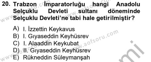 Bizans Tarihi Dersi 2012 - 2013 Yılı (Vize) Ara Sınavı 20. Soru