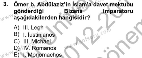 Bizans Tarihi Dersi 2012 - 2013 Yılı (Final) Dönem Sonu Sınavı 3. Soru