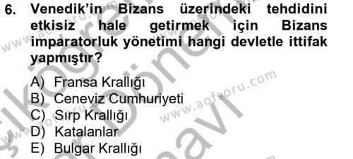 Bizans Tarihi Dersi 2012 - 2013 Yılı (Final) Dönem Sonu Sınavı 6. Soru