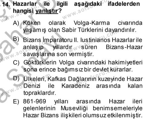 Bizans Tarihi Dersi 2013 - 2014 Yılı (Vize) Ara Sınavı 14. Soru