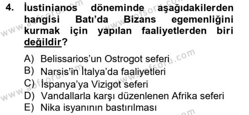 Bizans Tarihi Dersi 2013 - 2014 Yılı (Vize) Ara Sınavı 4. Soru
