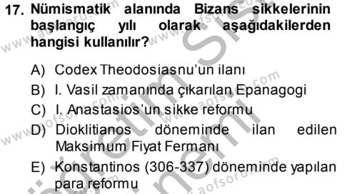 Bizans Tarihi Dersi 2013 - 2014 Yılı (Final) Dönem Sonu Sınavı 17. Soru