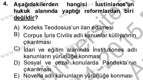 Bizans Tarihi Dersi 2014 - 2015 Yılı (Vize) Ara Sınavı 4. Soru