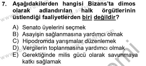Bizans Tarihi Dersi 2014 - 2015 Yılı (Vize) Ara Sınavı 7. Soru