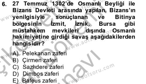 Bizans Tarihi Dersi 2014 - 2015 Yılı (Final) Dönem Sonu Sınavı 6. Soru