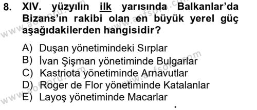 Bizans Tarihi Dersi 2014 - 2015 Yılı (Final) Dönem Sonu Sınavı 8. Soru
