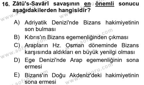 Bizans Tarihi Dersi 2015 - 2016 Yılı (Vize) Ara Sınavı 16. Soru