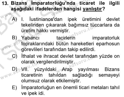 Bizans Tarihi Dersi 2015 - 2016 Yılı (Final) Dönem Sonu Sınavı 13. Soru