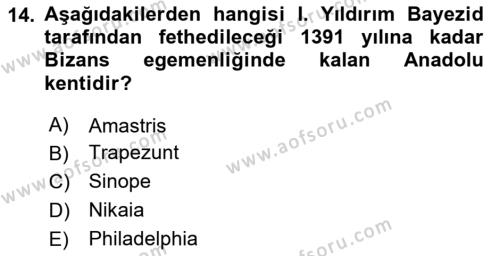 Bizans Tarihi Dersi 2023 - 2024 Yılı (Final) Dönem Sonu Sınavı 14. Soru