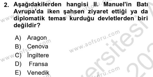 Bizans Tarihi Dersi 2023 - 2024 Yılı (Final) Dönem Sonu Sınavı 2. Soru