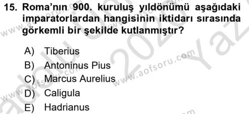 Hellen ve Roma Tarihi Dersi 2020 - 2021 Yılı Yaz Okulu Sınavı 15. Soru