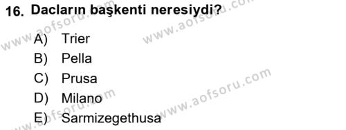 Hellen ve Roma Tarihi Dersi 2020 - 2021 Yılı Yaz Okulu Sınavı 16. Soru
