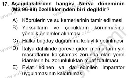 Hellen ve Roma Tarihi Dersi 2020 - 2021 Yılı Yaz Okulu Sınavı 17. Soru