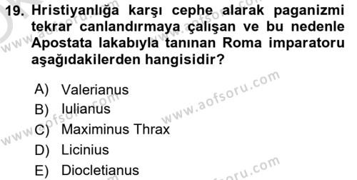 Hellen ve Roma Tarihi Dersi 2020 - 2021 Yılı Yaz Okulu Sınavı 19. Soru