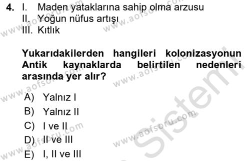 Hellen ve Roma Tarihi Dersi 2020 - 2021 Yılı Yaz Okulu Sınavı 4. Soru