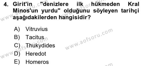 Hellen ve Roma Tarihi Dersi 2021 - 2022 Yılı (Vize) Ara Sınavı 4. Soru