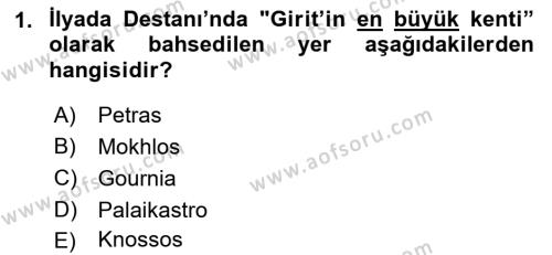Hellen ve Roma Tarihi Dersi 2021 - 2022 Yılı (Final) Dönem Sonu Sınavı 1. Soru