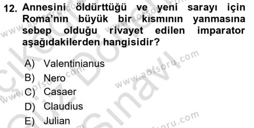 Hellen ve Roma Tarihi Dersi 2021 - 2022 Yılı (Final) Dönem Sonu Sınavı 12. Soru